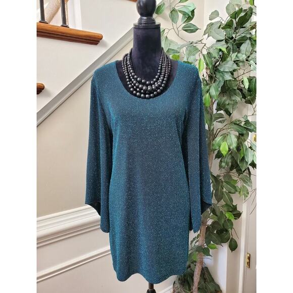 Slinky Brand Women's Blue Polyester Round Neck Long Sleeve Pullover Sweater 1X - Picture 1 of 13